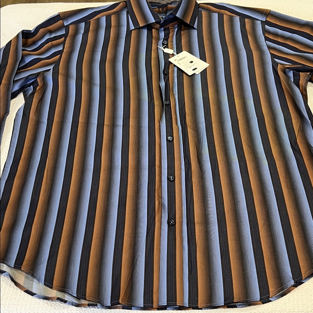 Bugatchi Men's Striped Shirt - Blue and Brown